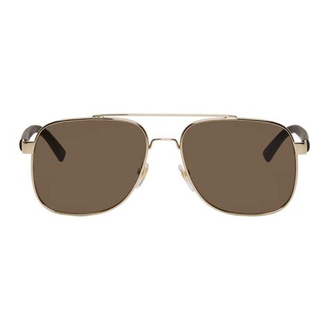 Gucci: Gold & Grey Caravan Sunglasses 